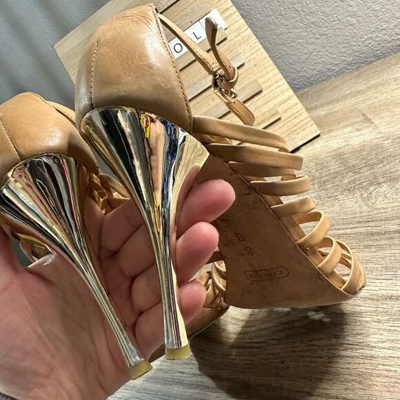 Coach Tan Fantasia Strappy Stiletto Heels Size 8B - Picture 4 of 9